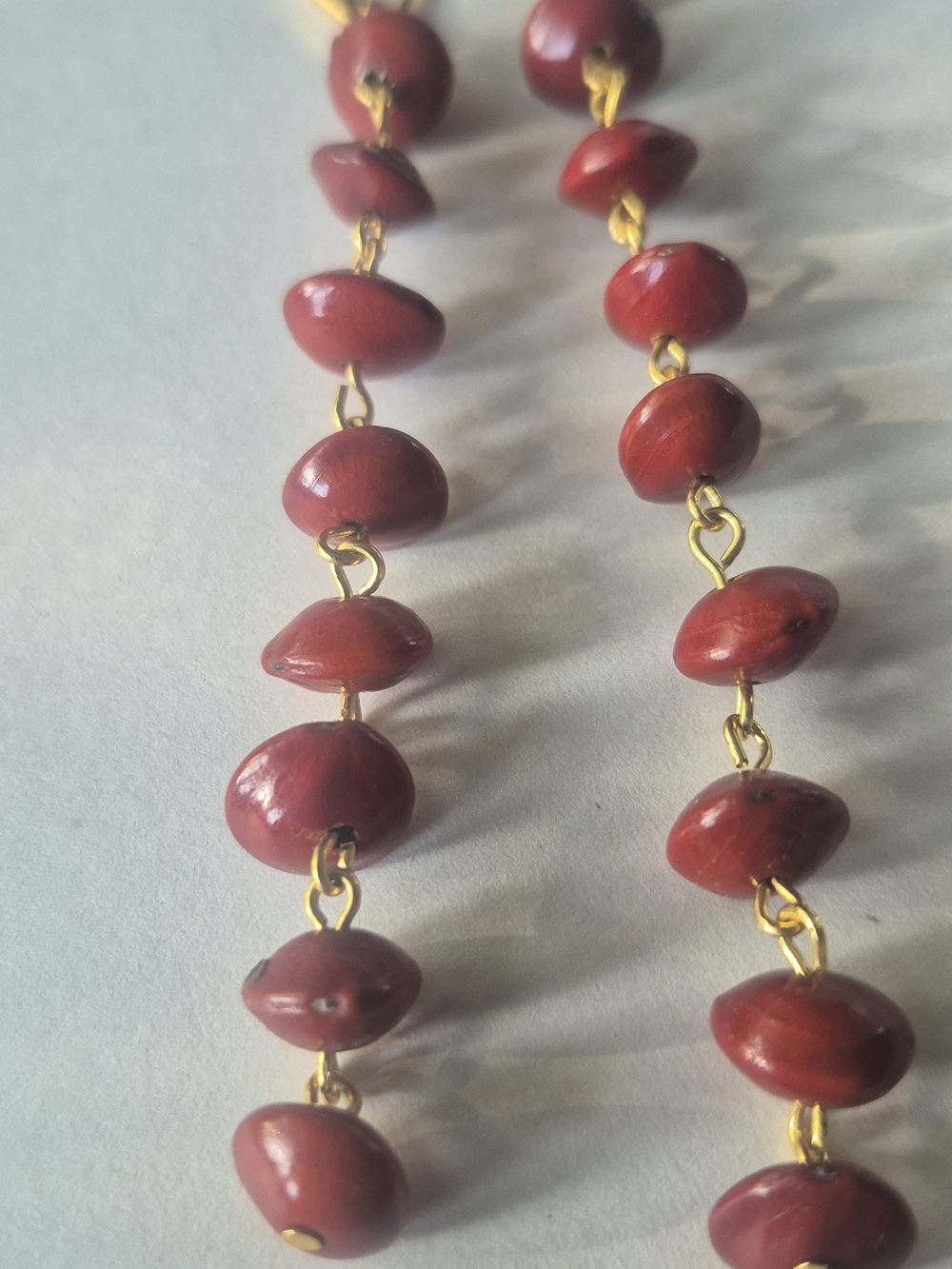 Gold-Tone Long Brown Bead Real Seeds Drop Earrings - Picture 4 of 5
